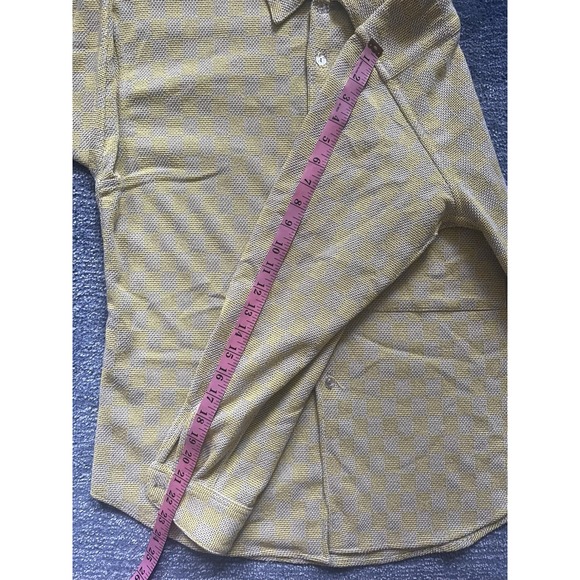 Zed Yellow‎ Checkered Textured Button Up Shirt Size 2 Rayon/Cotton Vintage Style - Picture 12 of 15